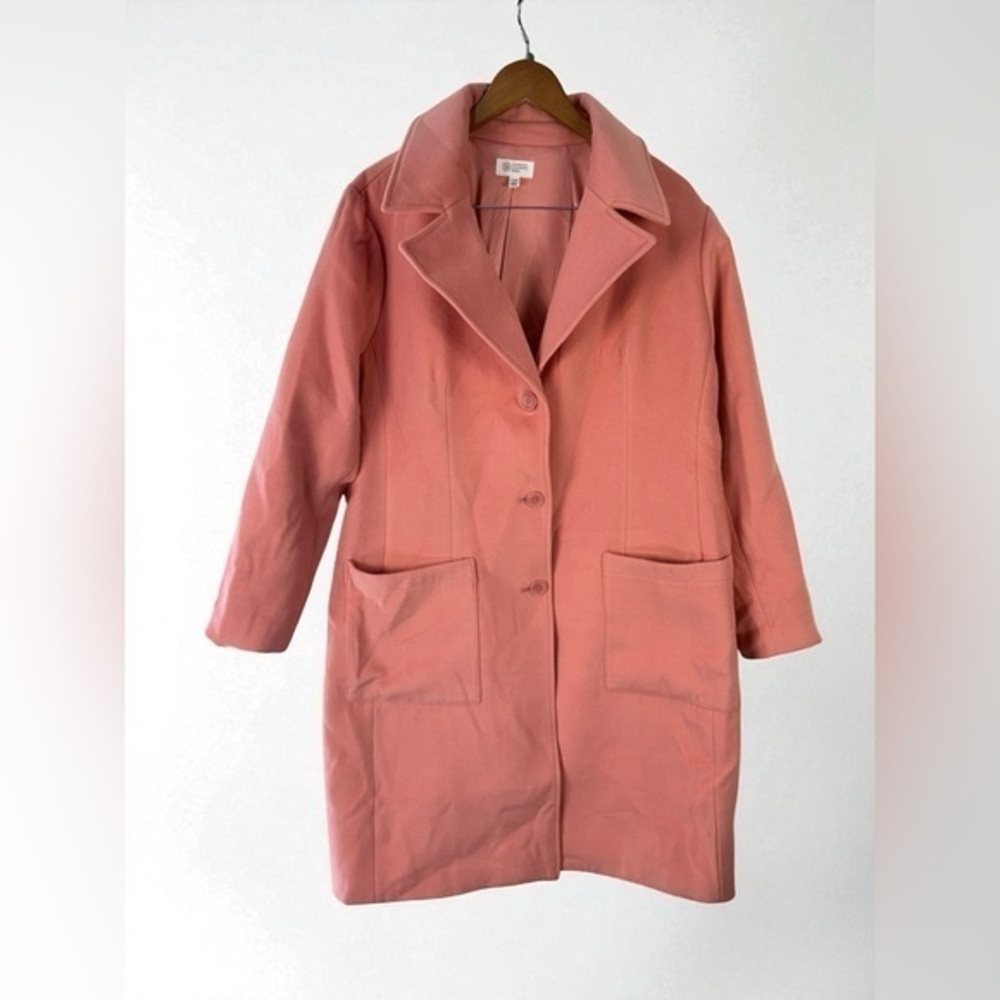 Candace Cameron Bure Pink coral Longline Coat Women’s 1X pink trench coat